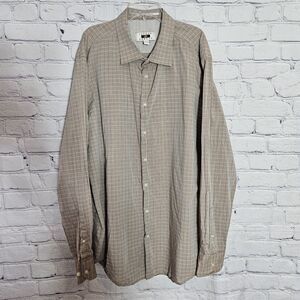 Joseph Abboud Mens Shirt 2XLT Long Sleeve Button Up Brown Plaid 100% Cotton